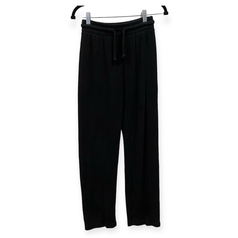 Wildfox Waffle Knit Drawstring Tapered Leg Ribbed Casual Sweatpants Black Small
